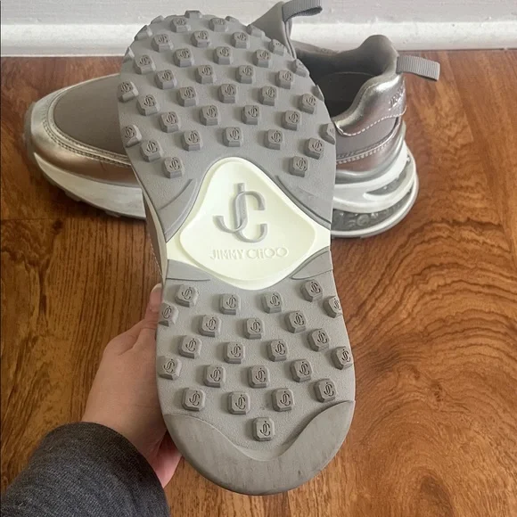 Jimmy Choo Taupe and Silver Slip-On Chunky Sneakers - Picture 3 of 5